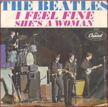 Picture sleeve for The Beatles hit songs I Feel Fine and She's A Woman.